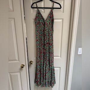 Spaghetti-Strap Maxi Dress in Teal & Pink